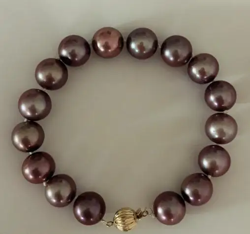 

gorgeous11-12mm south sea round deep lavender pearl bracelet 7.5-8