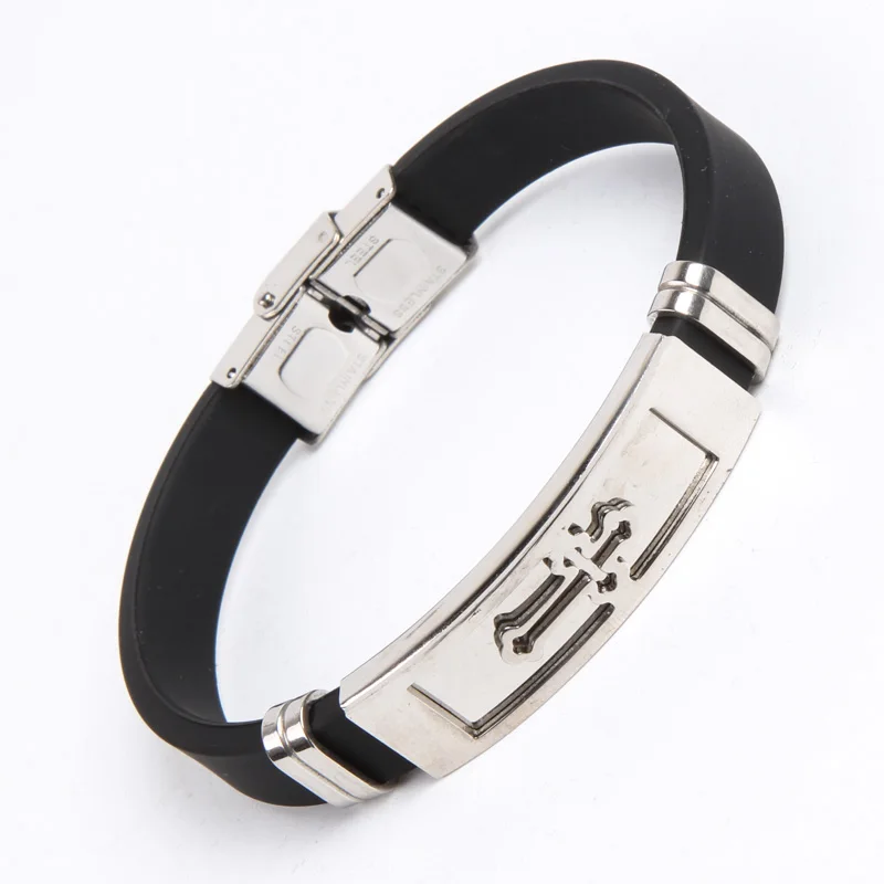 

Couple Silicone Stainless Steel Bracelet Gospel Bracelet Christian Gift Christian Ornament Cross Black