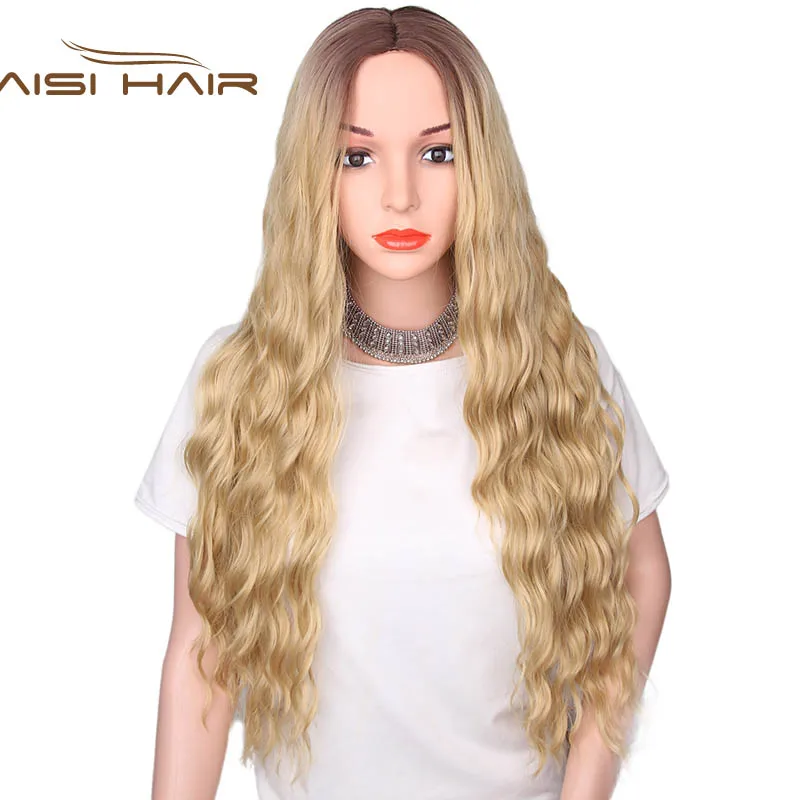 

I's a wig AISI AHIR 30" Ombre Blonde Long Synthetic Wavy Red Dark Brown Black Wigs for Women High Temperature Fiber