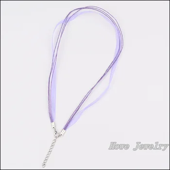 

35 pcs Purple Organza Voile Ribbon Waxed Cotton Necklace Cords Lobster Clasp DIY Jewelry Accessory