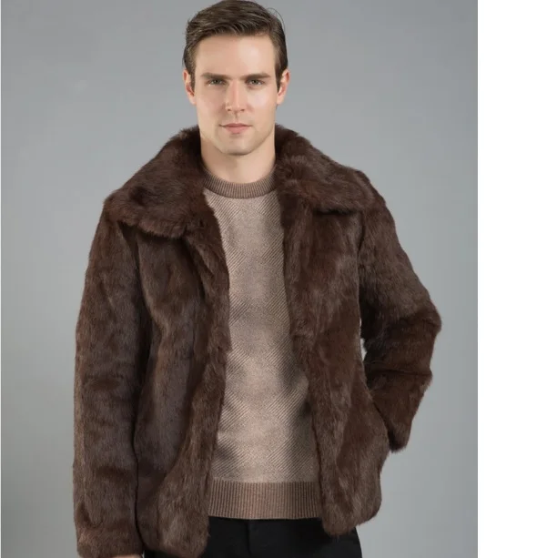Furry Mens Faux Fur Coat Jackets 2019 Winter Imitation Mink Overcoat Turn-down Collar Slimming Outerwear XL703 | Мужская одежда