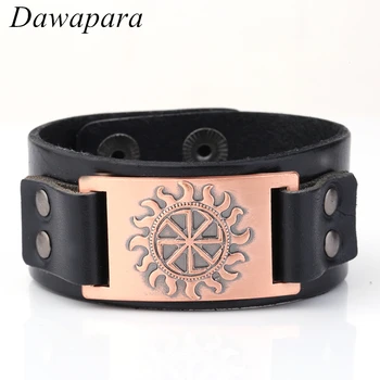 

Dawapara Sun Wheel Slavic Ethnic Genuine Leather Bracelets Men & Women Wristband Cuff Bangle High Quality Fashion Jewelry
