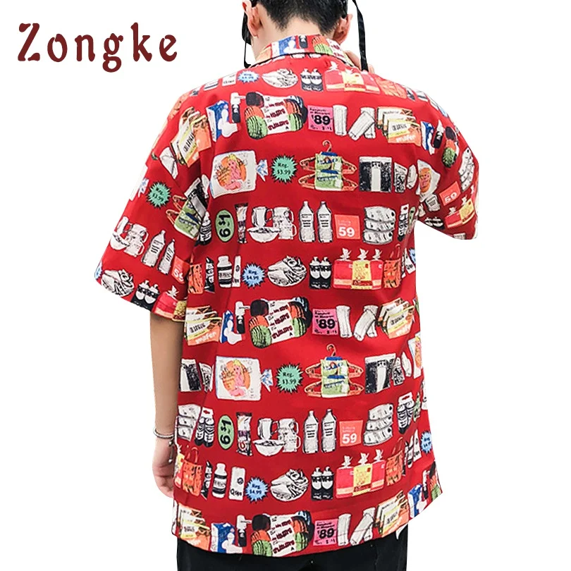 Zongke уличная Мужская гавайская рубашка с коротким рукавом хлопковая гавайская рубашка мужская пляжная синяя мужские повседневные рубашки летняя одежда