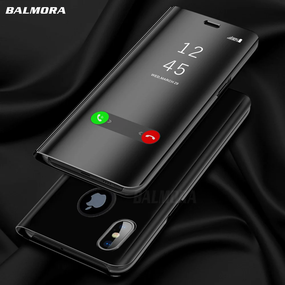 BALMORA Mirror Flip Stand Case For iPhone X XR XS Max Smart Clear View Window Phone Holder Protective 6 7 8 plus | Мобильные