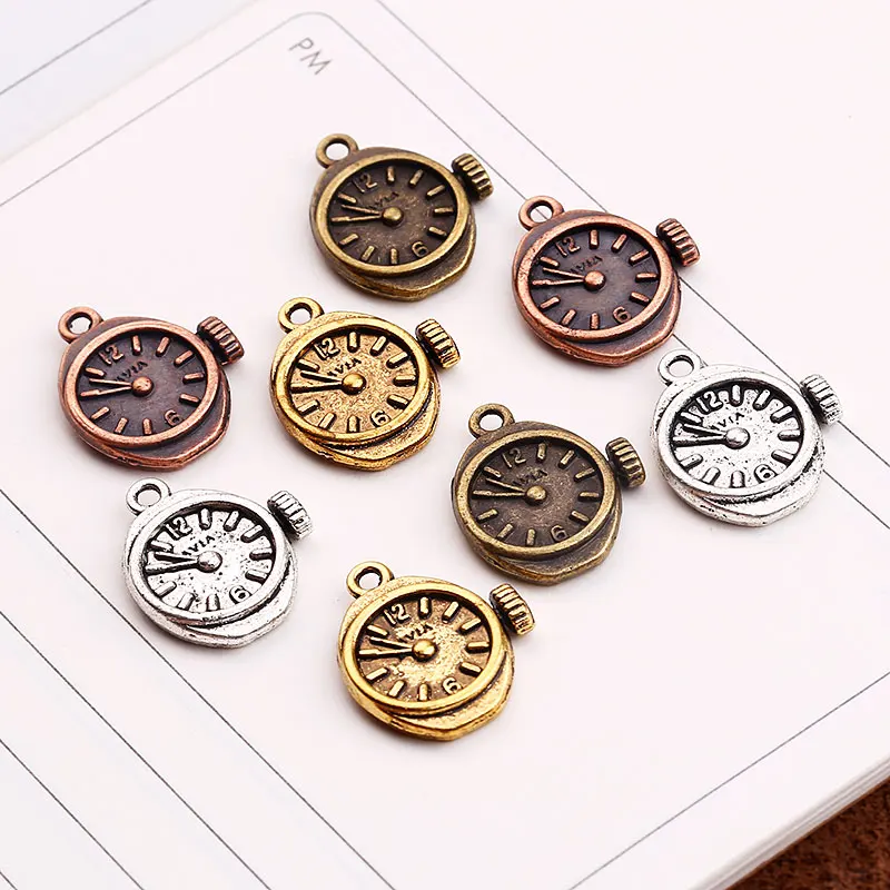 4 Color Steampunk Watches Clock Charms for Jewelry Vintage Metal DIY Handmade Small Watches