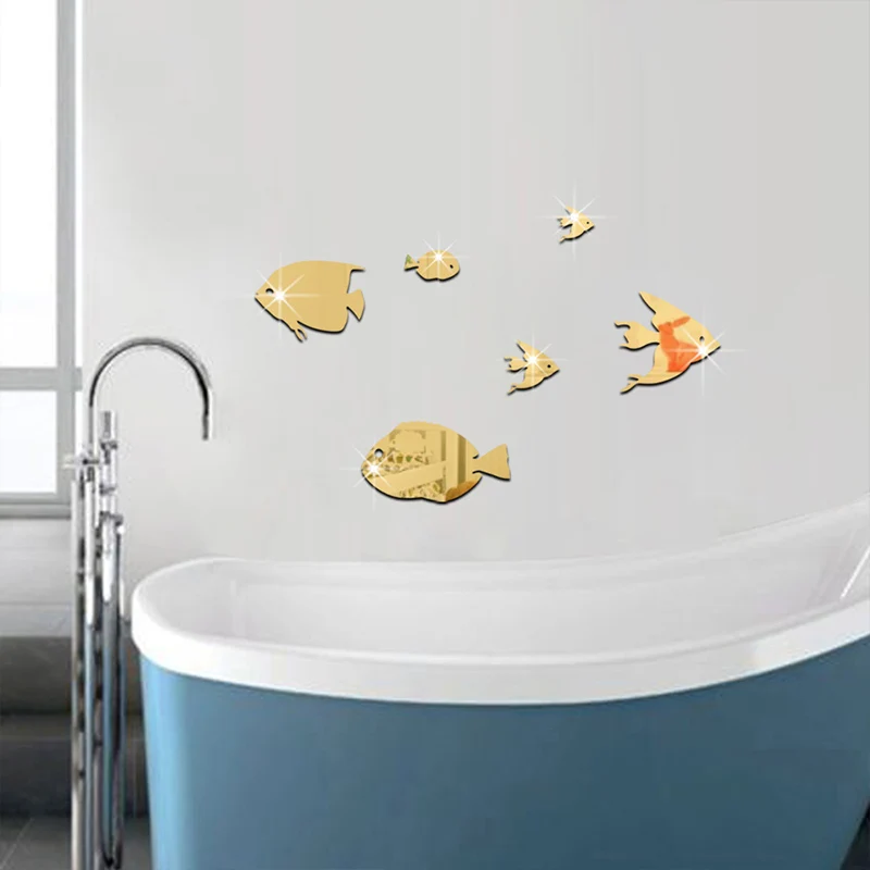 Акриловая Рыбка, сделай сам, декоративные зеркальные настенные наклейки, экологически чистое высококачественное зеркало для гостиной, спальни, ванной комнаты - Цвет: Gold