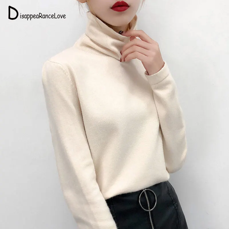 

2019 New Turtleneck Women Pullover Sweater High Elasticity Knitted Slim Sweater Jumper Autumn Winter Basic Female Sweater