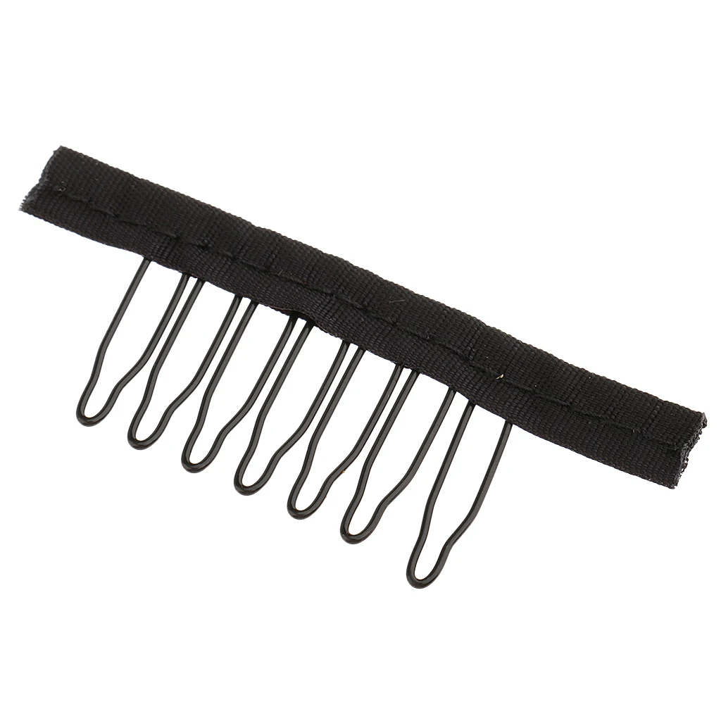 10pcs New 7 Teeth Wig Combs Steel Tooth Comb for Wig Caps Lace Cap Black Portable Stainless steel & Fabric