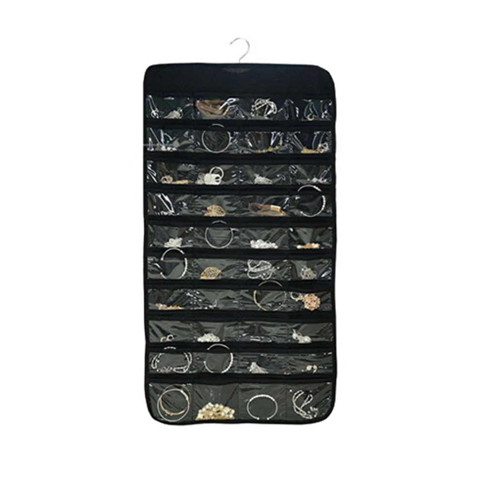 80 карманов ожерелье браслет серьги ювелирные изделия Висячие аксессуары двухсторонний дисплей шкаф Органайзер для хранения Прозрачная Сумка