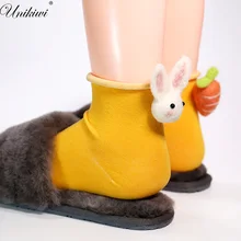 UNIKIWI. Kawaii, женские носки с морковкой, с мультяшным Кроликом, повседневные, яркие цвета, с фетровыми помпонами, носки по щиколотку, для девушек, милые животные, Sox Hosen