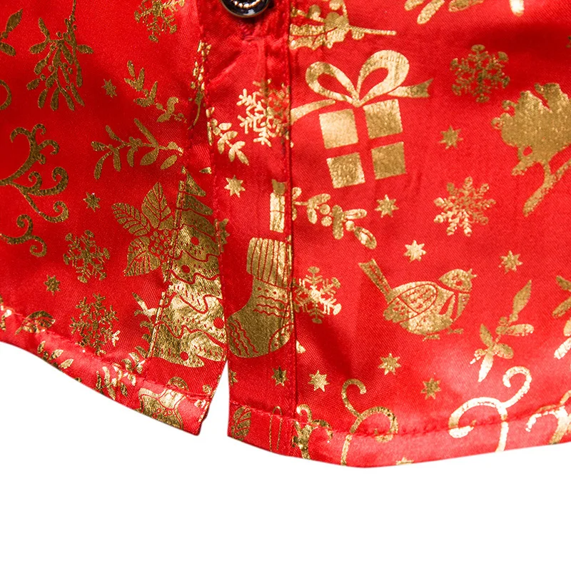 Для мужчин новый год печатных рубашки для мальчиков Мода 2019 г. китайский стиль с длинным рукавом красная рубашка Винтаж Slim Fit Большой