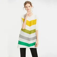 Женская футболка Летняя новая полосатая футболка MIYAKE с пятью рукавами