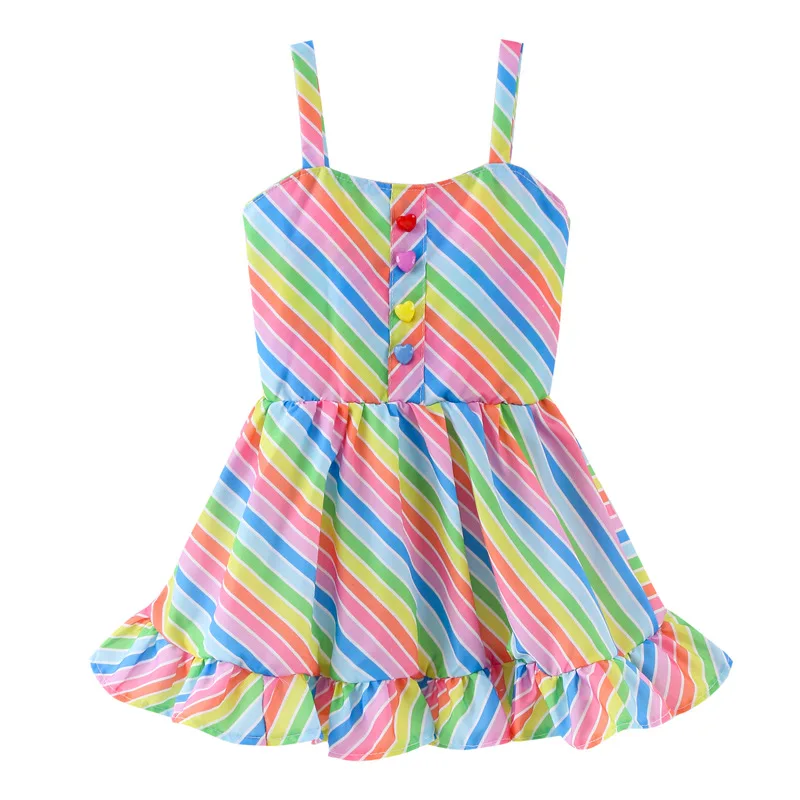 Summer Infants and Young Children Stripe Dot Harness Dress Baby Girls A-Line Girls Clothes For 70-120cm