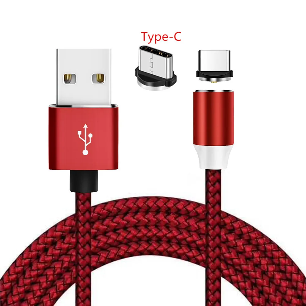 Магнитный кабель Micro USB type-C с магнитным зарядным устройством для samsung A7 A10 A50 A90 sony Xperia 10 XA1 Z3 zte Axon 9 10 Pro Blade A3 A6 V7 - Цвет: Red Type C Cable