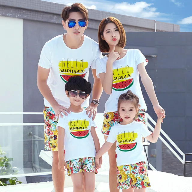 family summer sets 2pcs tshirt short pants watermelon printing