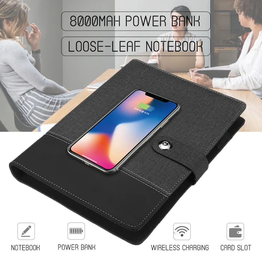 

Power Bank Notebook Multi Functional Notebook with 8000 mAh Power Bank Qi Wireless Charging Note Book Binder Spiral Diary Book