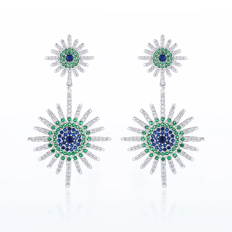 

XIUMEIYIZU Fashion Beautiful Earrings Micro Pave AAA Cubic Zirconia Sunflower Design Drop Earrings Noble Jewelry for Women
