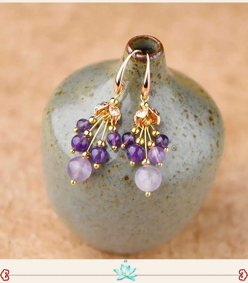 Дизайн ювелирных изделий высокого класса элегантные серьги с фиолетовым кристаллом для женщин Винтажная Капля воды Серьги Свадебная вечеринка Мода