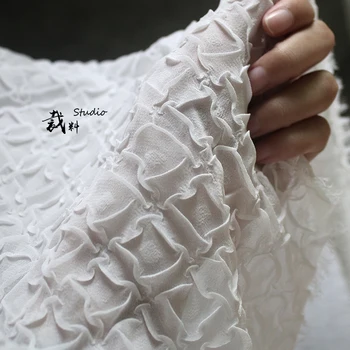 

fashion creative white Fold crushed Chiffon fabric for DIY wedding dress 1yard