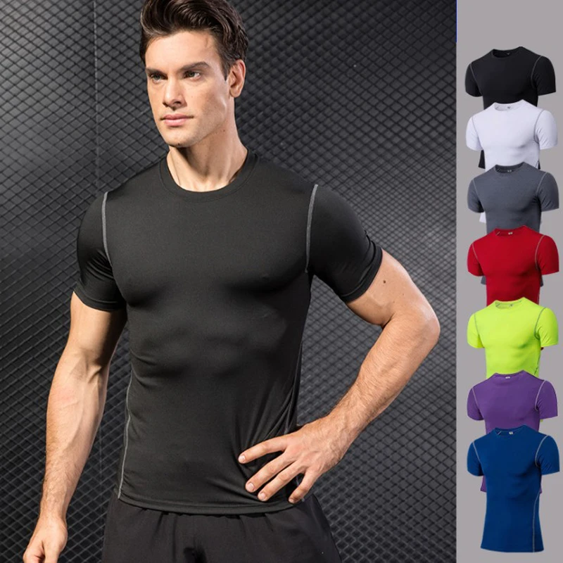 Summer Men Fitness Training Clothes Tight Fitting Polyester Short ...