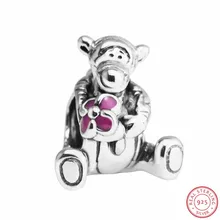 Аутентичные 925 пробы серебряные Desney Tigger Hold розовые эмалированные бусины с цветами DIY Fit PANDORA Подвески для женщин Изготовление ювелирных изделий FL533