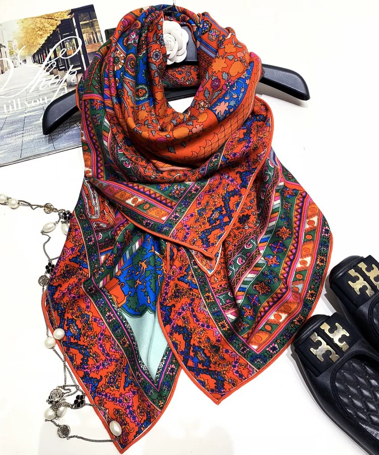 Персидский ковер стиль печати леди высокого класса Шелковый кашемировый шарф пашмины Шарфы-повязки Многофункциональный Прямая YR26