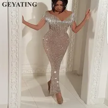 Блестящее прямое вечернее платье с v-образным вырезом в Саудовской Аравии, Дубай, мусульманские Вечерние платья с блестками, платья для выпускного вечера, марокканские кафтаны