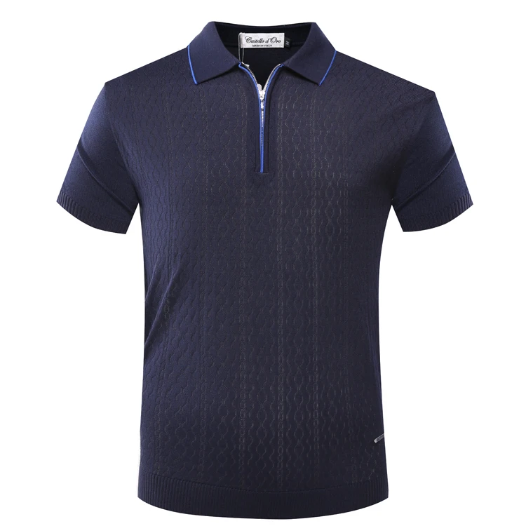 

Castello dOro T shirt men 2018 spring turn down collar fashion comfort geometry pattern high quality male garment free shipping