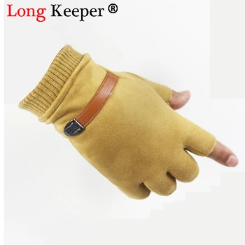

2018 HOT! Autumn Winter Half Fingers Gloves Men Fashion Coth Gloves Big Stretch Men Wrist Luvas Velvet Men Fingerless Mittens