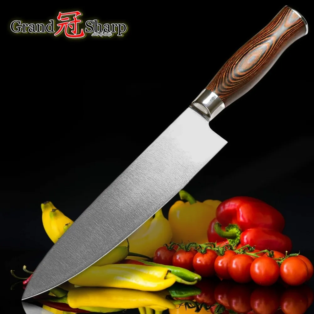 

Professional 8"(Inch) 200mm Chefs Knife Japanese Style Kitchen Cutlery Meat Cleaver Stainless Steel Pakkawood Handle Very Sharp