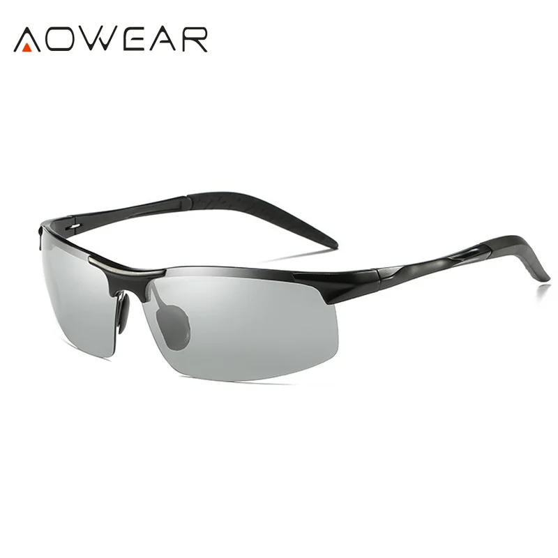Óculos de Sol dos Homens Liga de Óculos Aowear Marca Designer Homens Fotocromáticas Polarizados Piloto Masculino Uv-resistantgoggles Condução Gafas