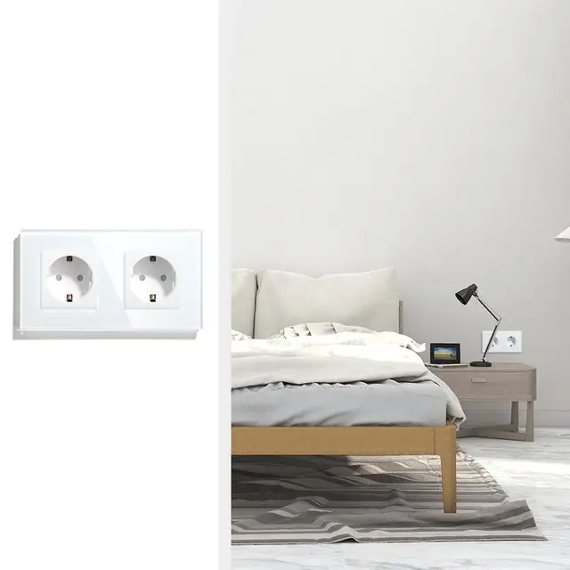 BSEED-Enchufe de superficie doble, toma de corriente de pared con panel de vidrio, estándar para la UE, con 1 año de garantía, disponible en blanco, negro y color oro, 16A 110V-250V, 157mm BSEED-Enchufe de superficie doble, toma de corriente de pared con panel de vidrio, estándar para la UE, con 1 año de garantía, disponible en blanco, negro y color oro, 16A 110V-250V, 157mm