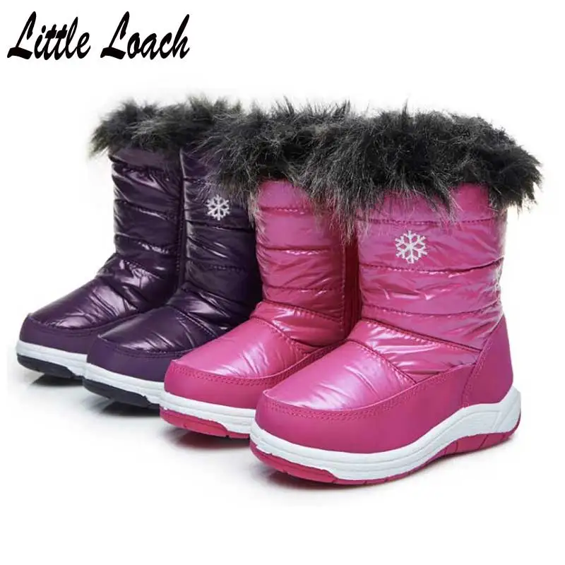 

Kids Cotton-padded Shoes Plush Casual Snow Boots Slip-resistant Mid-calf Snowshoes Size 22-38 Baby Footwear Botas White Purple
