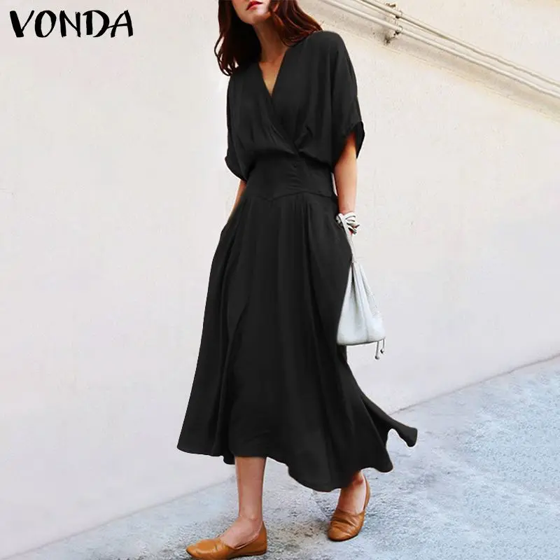 VONDA Maternity Dress Women's Maternity Sleeveless Dress V Neck Pregnancy Sundress Solid Pregnants Hot Sale Femme Sundress