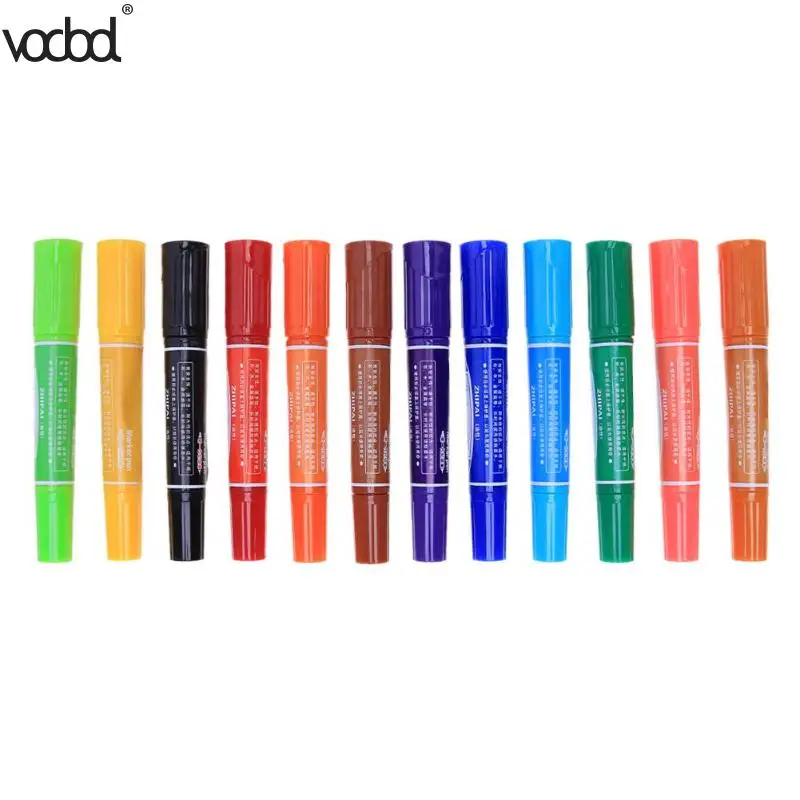 

12 Color/set Permanent Art Paint Marker Pen Dual Head Oil-Ink Mark Pen Stationery School Office Supplies Graffiti Gifts