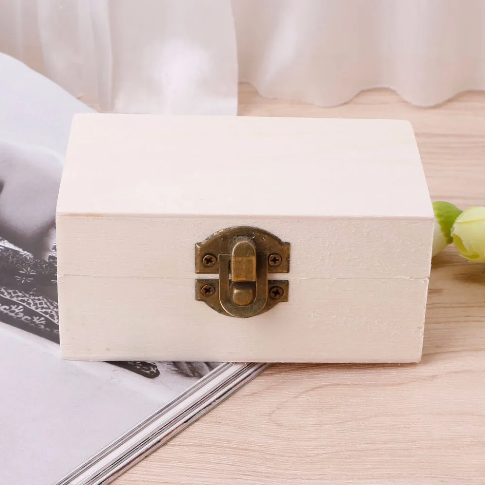 

New Fashion Wooden Jewelry Box Lock Up Makeup Organizer Tray Crafts Storage Case Home Storage BoxesWhite