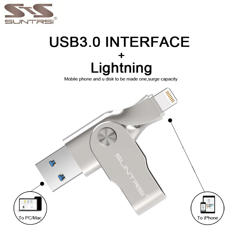 

Suntrsi USB Flash Drive for iphone 6 7 ipad MFI Pendrive 64GB USB Stick 32GB Pen Drive USB 3.0 Lightning USB stick High Speed