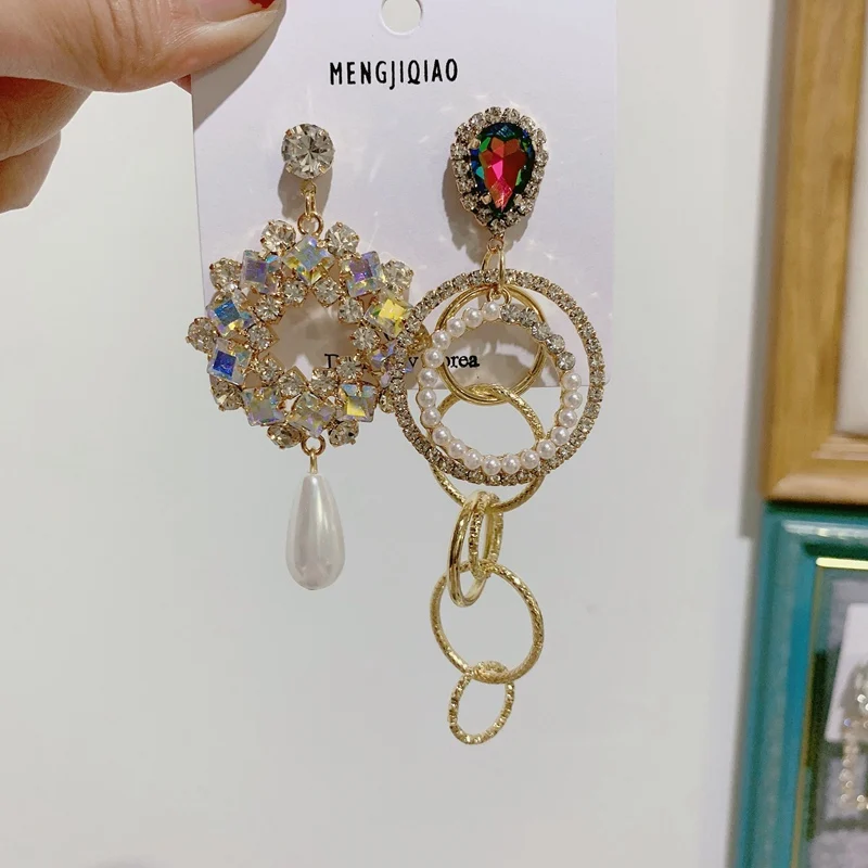 MENGJIQIAO корейские новые шикарные хрустальные серьги в форме сердца с длинной кисточкой для женщин элегантные жемчужные подвески ювелирные изделия