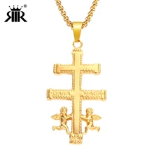 RIR, золотое, католическое, Каравака, распятие, ортодоксальное, Россия, крест, ожерелье, кулон с херувимом, ангелом, лучшее христианское ожерелье s для мужчин