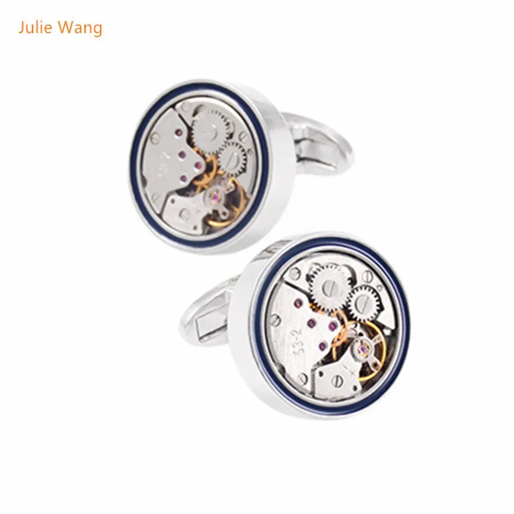 

Julie Wang 1Pair Fashion High Quality Movement Watch Cufflink Men French Shirt Sleeve Nail Business Cuff links Gift With Box