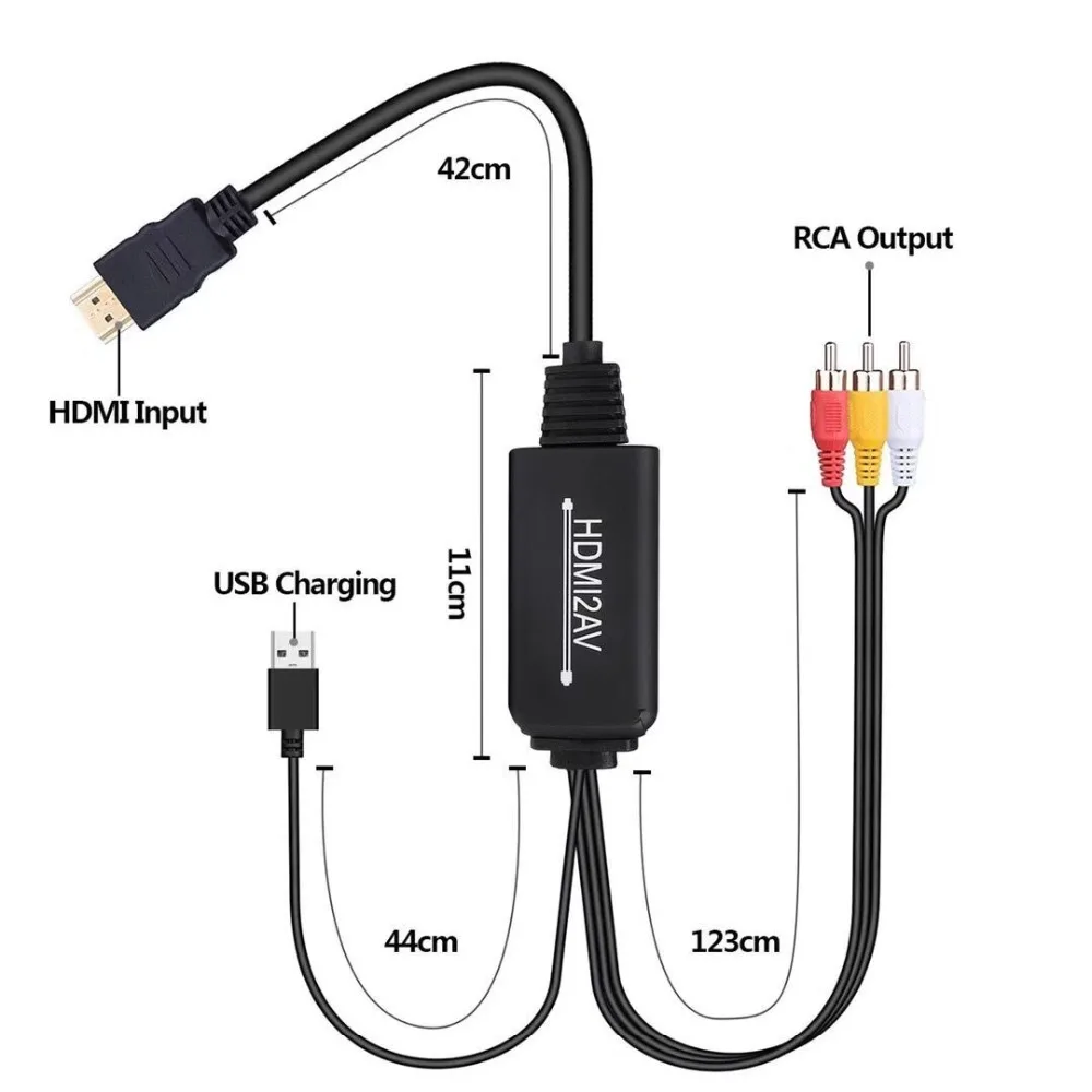 Активный HDMI к RCA кабель конвертер 1,8 м HDMI в Композитный RCA выход с USB питания