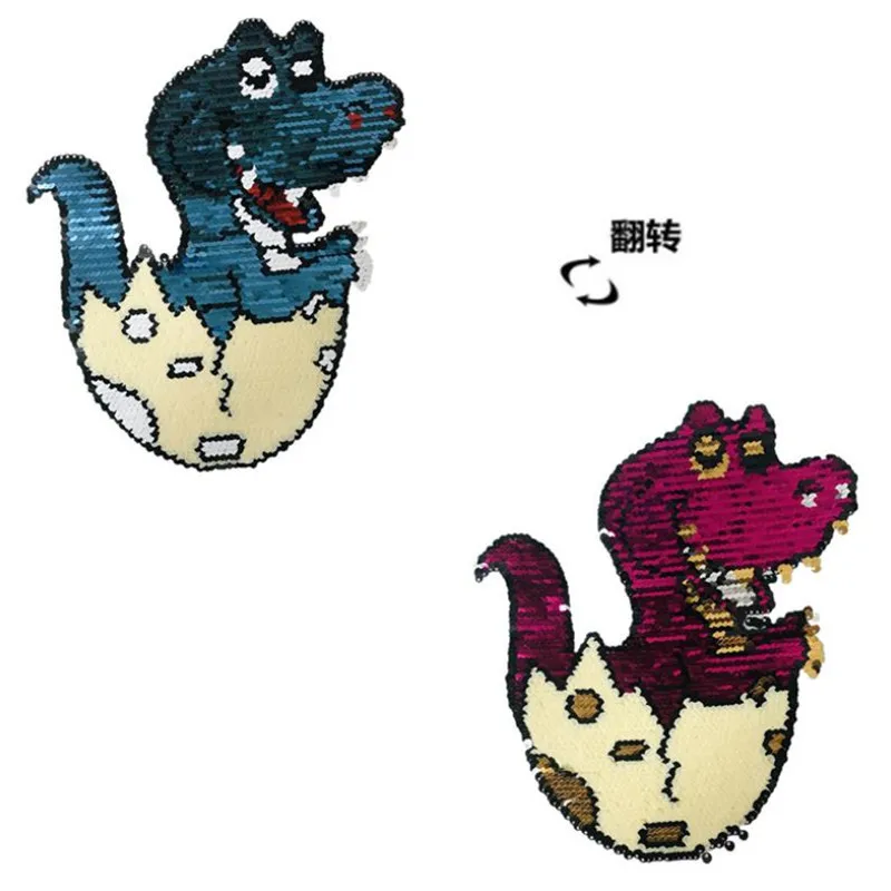 

Patch deal with it clothes t shirt women Diy AB Cartoon dinosaur Reversible change color sequins patches for clothing Stickers