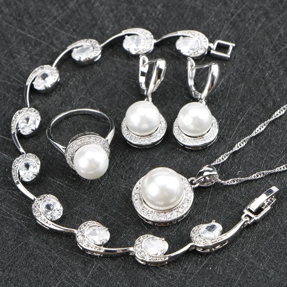 Silver 925 Jewelry Pearl Zirconia Wedding Jewelry Sets T For Women