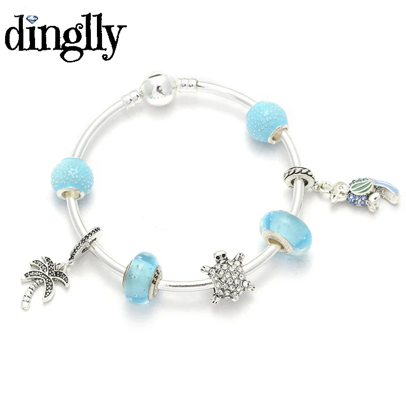 DINGLLY мультфильм Пара висячие Pulsera Шарм браслет с медведем Тигр бусины модные бренды браслеты с медведями браслет для женщин - Окраска металла: DSZ061