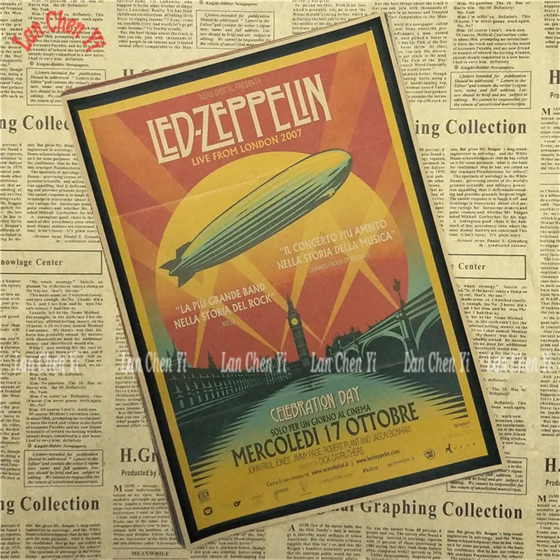 Led Zeppelin Рок-Группа Музыка крафт-бумага плакат Винтаж Высокое качество печати рисунок ядро декоративная живопись - Цвет: Небесно-голубой