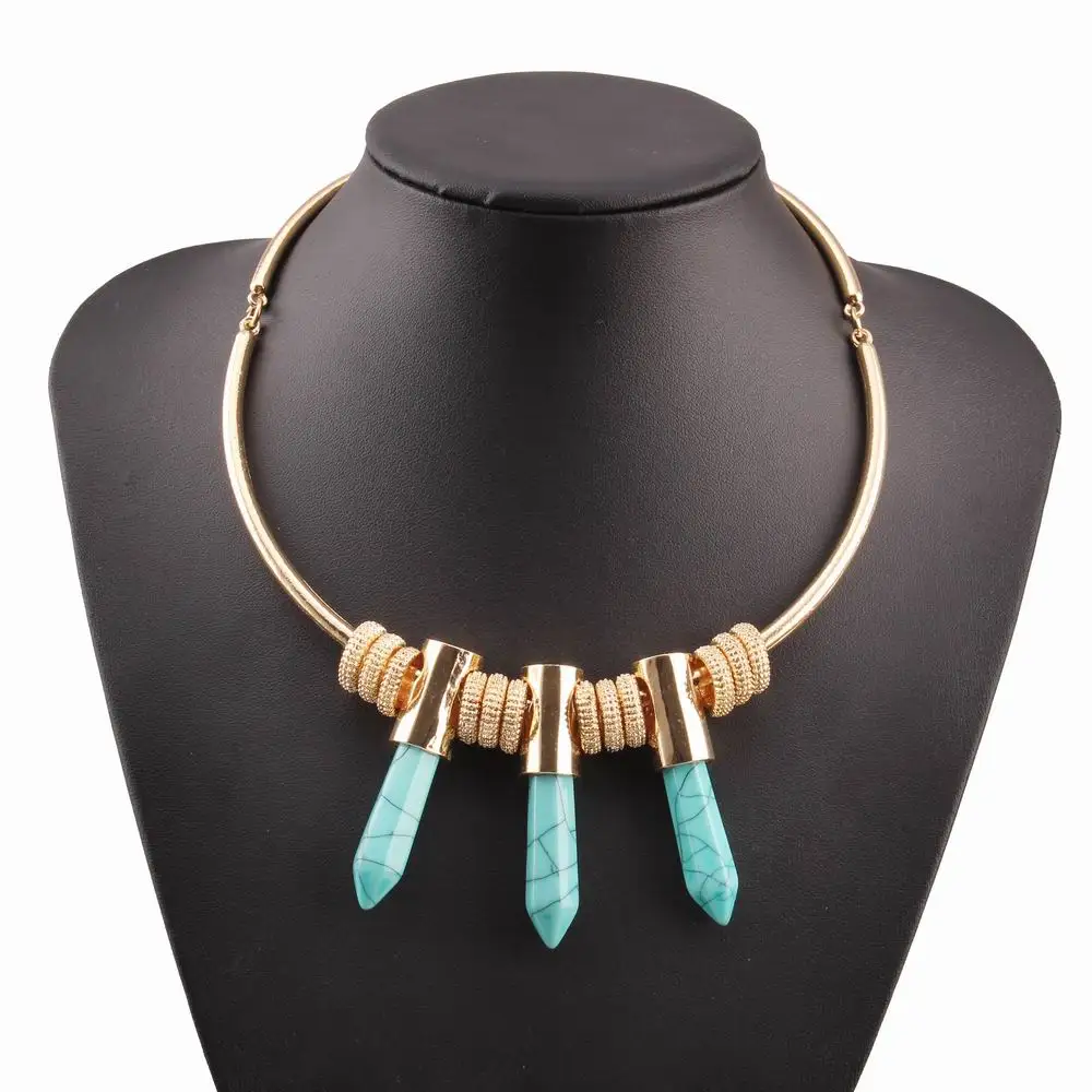 

2019 new handmade brand gold Color choker acrylic spike pendant statement women necklace with earrings set jewelry wholesale