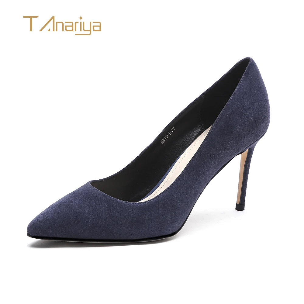 

Tanariya New spring and autumn 2019 blue sheep suede pointed shoes women ladies high heels women shoes woman pumps
