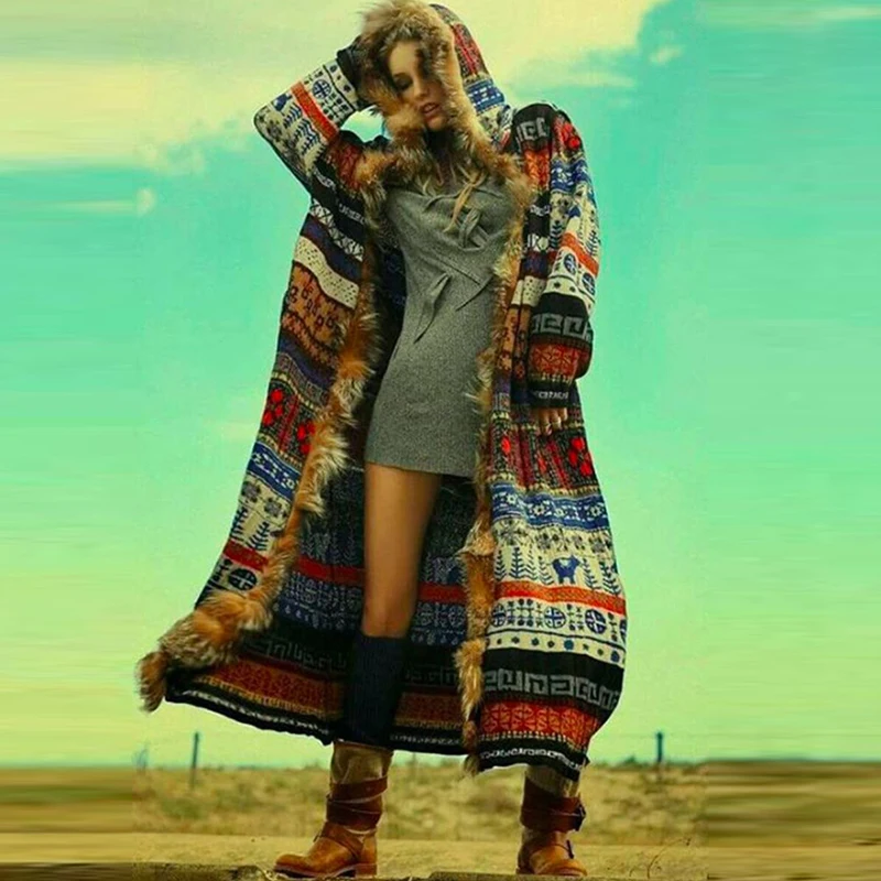 BOHOFREE Winter Long Coats Fake Furs Long Sleeve Runway Bohemian...