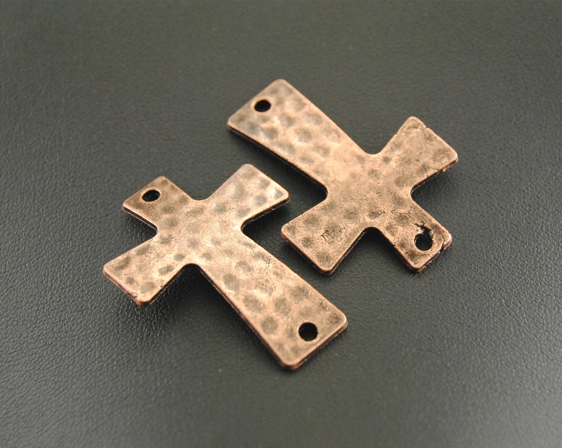 5pcs Sideways Copper Color Large Hammered Cross Connector Metal Charms