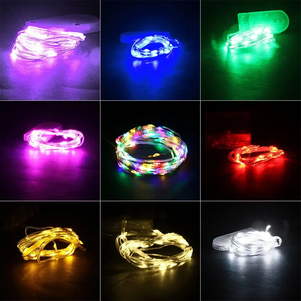 

5PCS 2M IP66 Waterproof 20 LED Silver Wire Button Battery String Light Decoration Colorful Shine